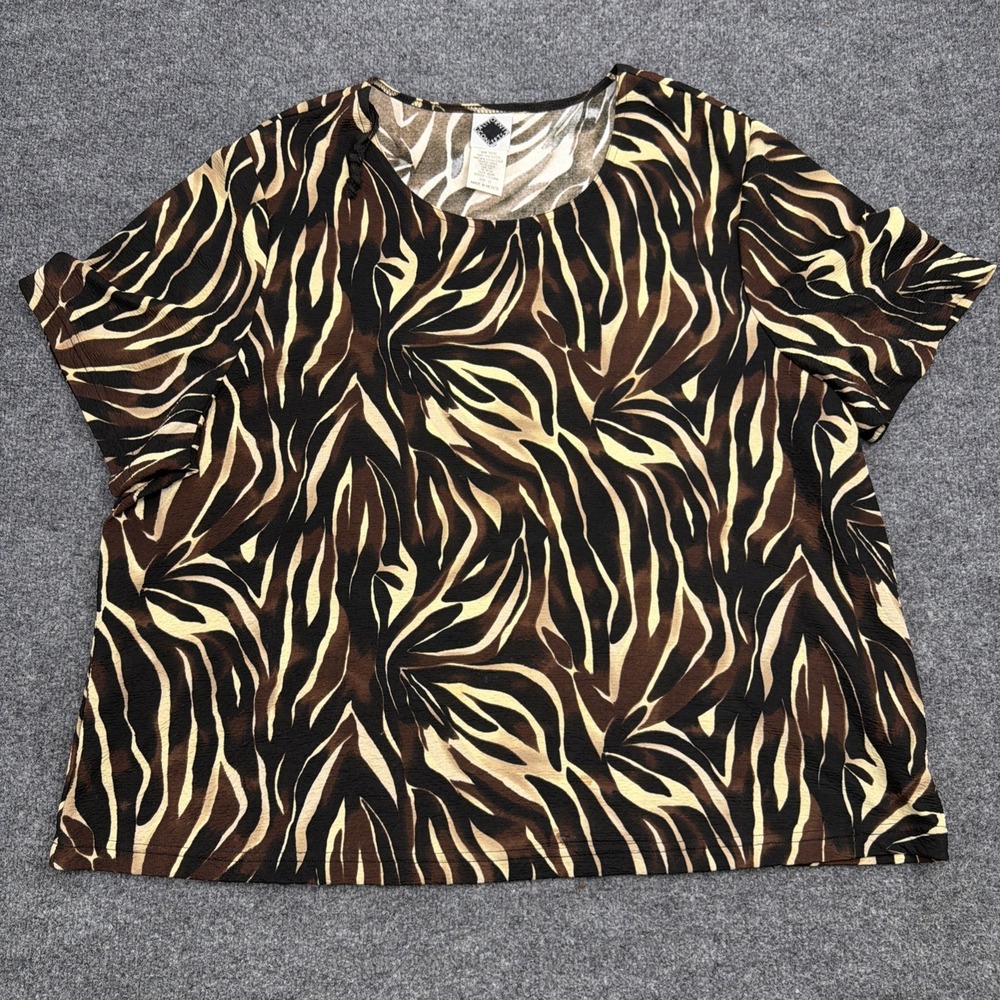 California Concepts 2X‎ Tunic Top Womens Plus Brown Zebra Animal Slinky Knit SS